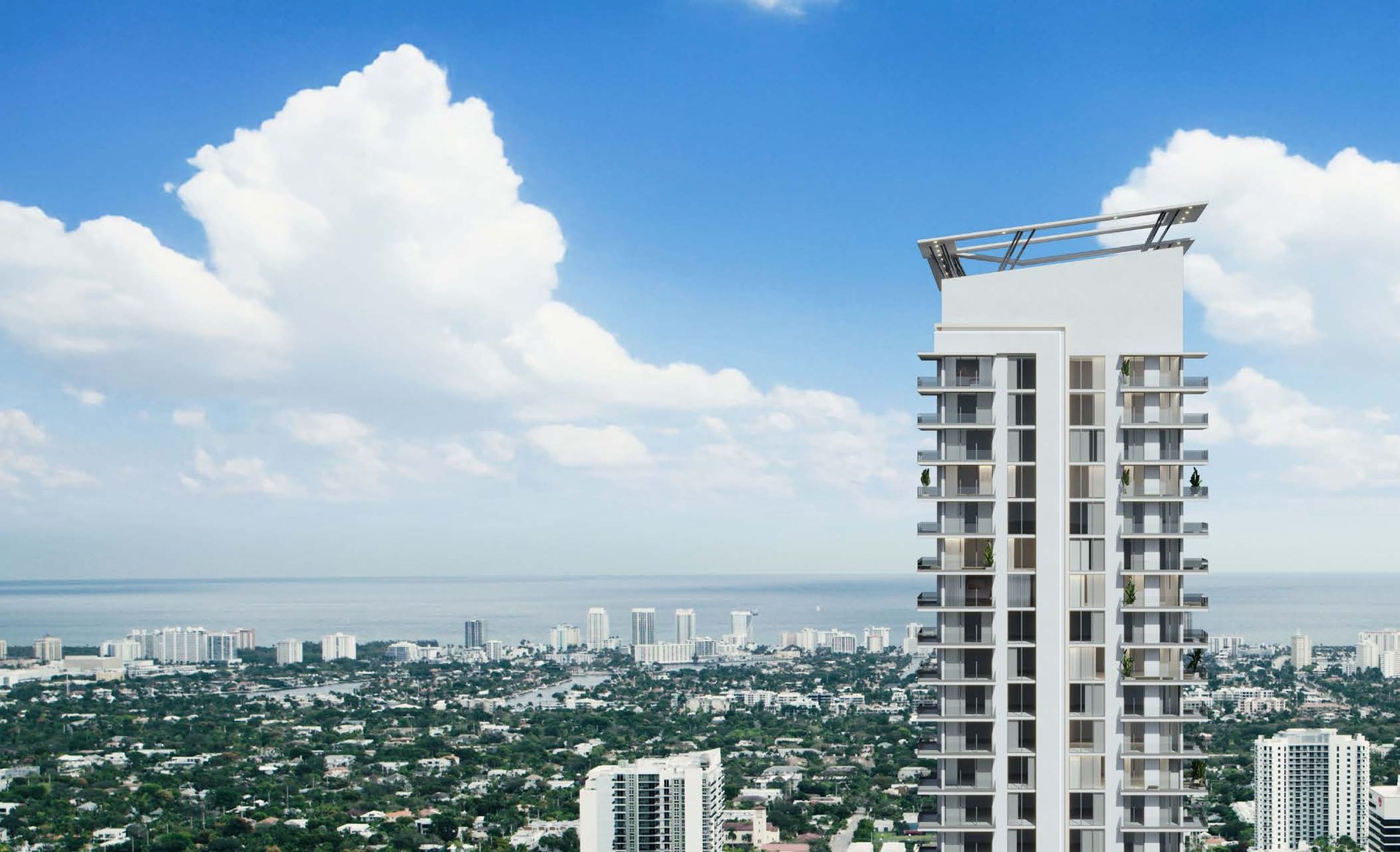 Aerial view of The Lauderdale with ocean in background