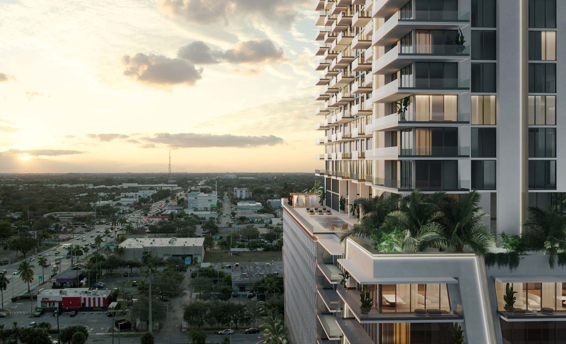 The Lauderdale tower with Brightline pedestrian bridge connection