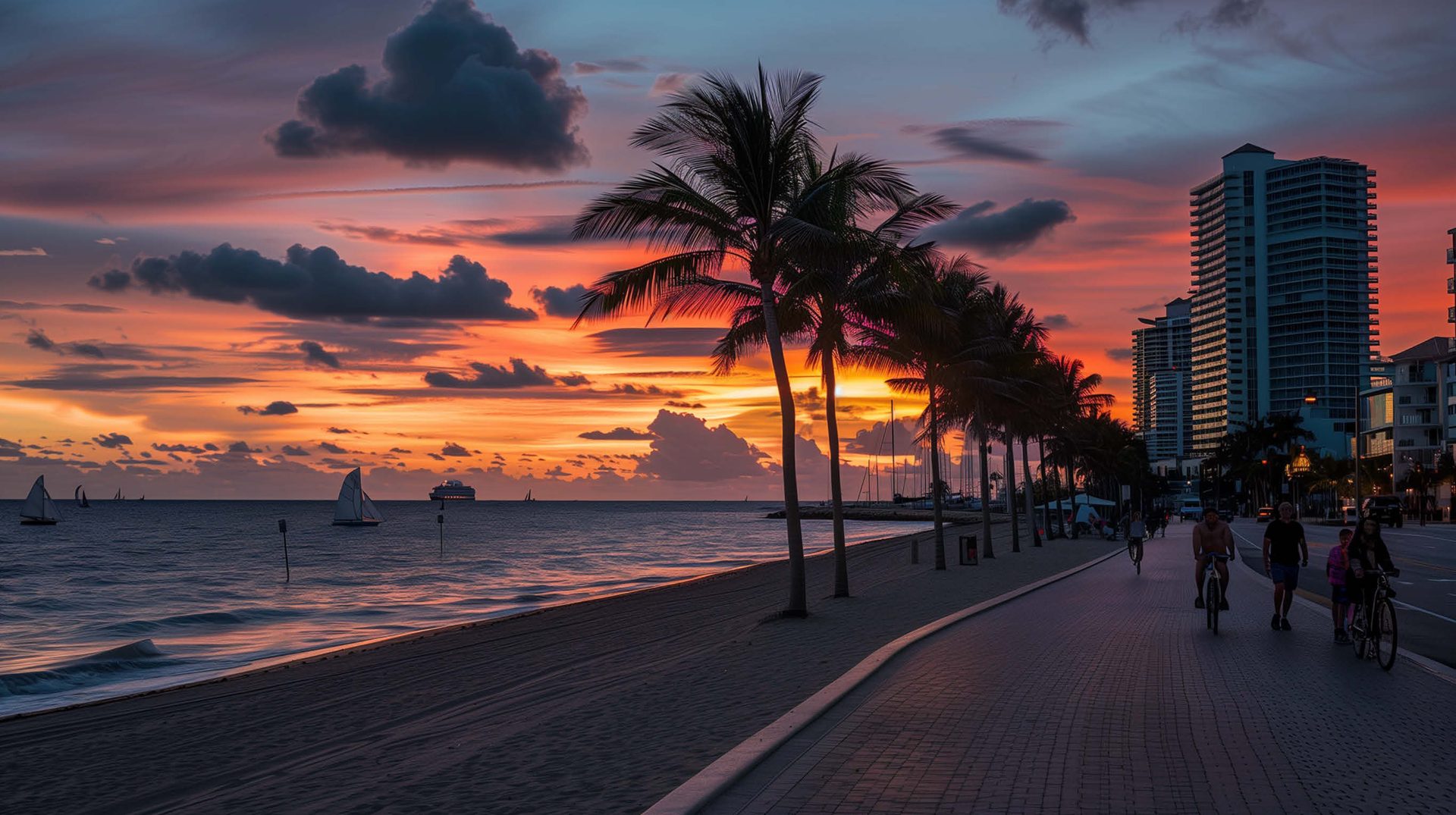 Resort-style pool deck with cabanas at The Lauderdale